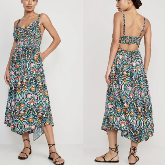 Old Navy Dresses & Skirts - Old Navy NEW Floral Watercolor Print Back Cutout Maxi Tank Dress Sz S
